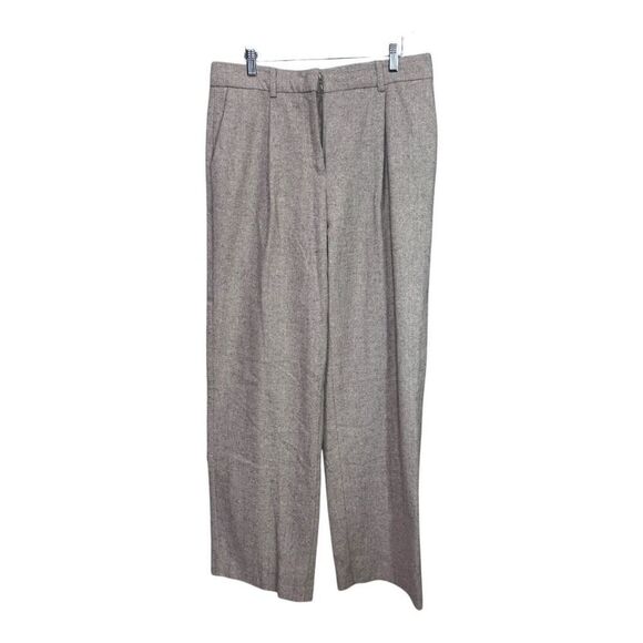 Mng By Mango Womens Wide Leg Pants khaki Mid Rise Pockets Flat Front size 10 - Picture 1 of 7